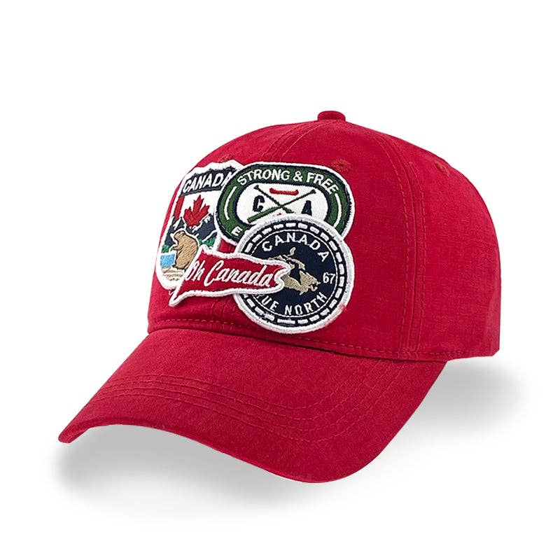 Canada Multi Patches washed canvas Cap: Red