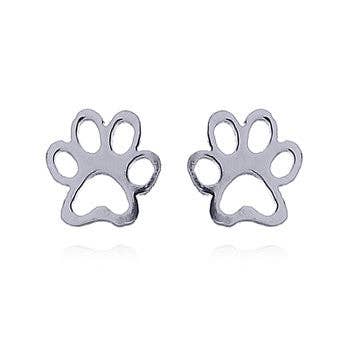 Paw Print Stud Earrings in Sterling Silver
