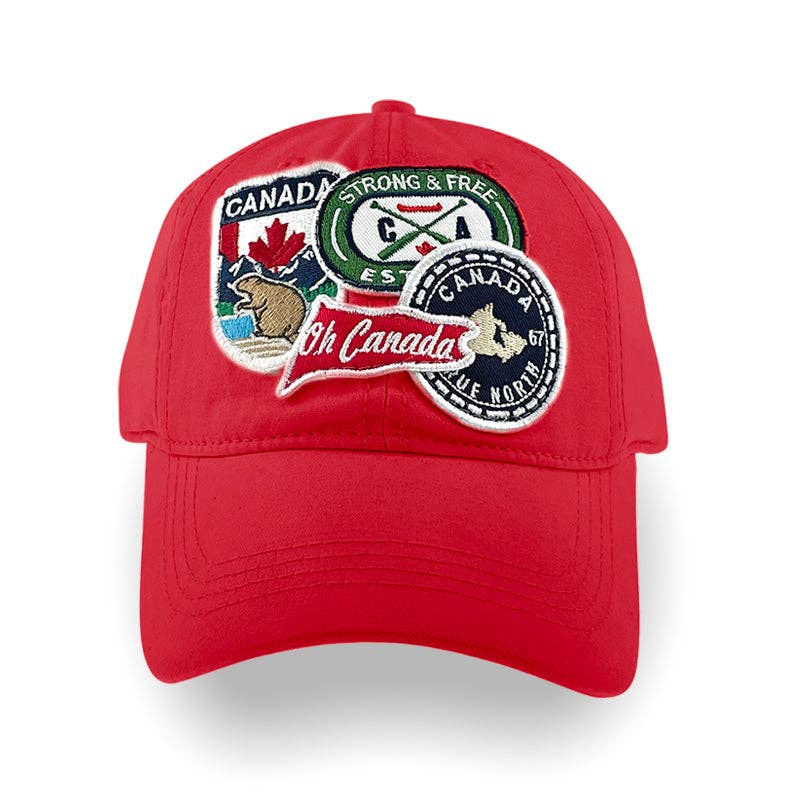 Canada Multi Patches washed canvas Cap: Red