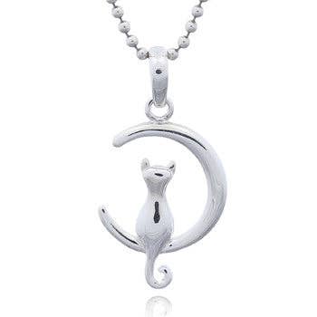 Cat in the Moon Necklace in Sterling Silver