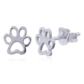Paw Print Stud Earrings in Sterling Silver