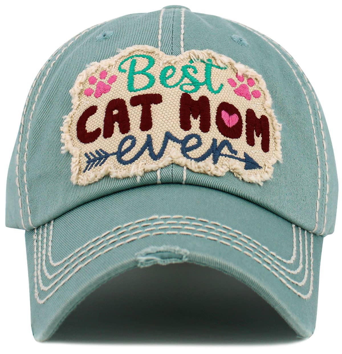 Best Cat Mom Ever Vintage Ballcap Sea Green