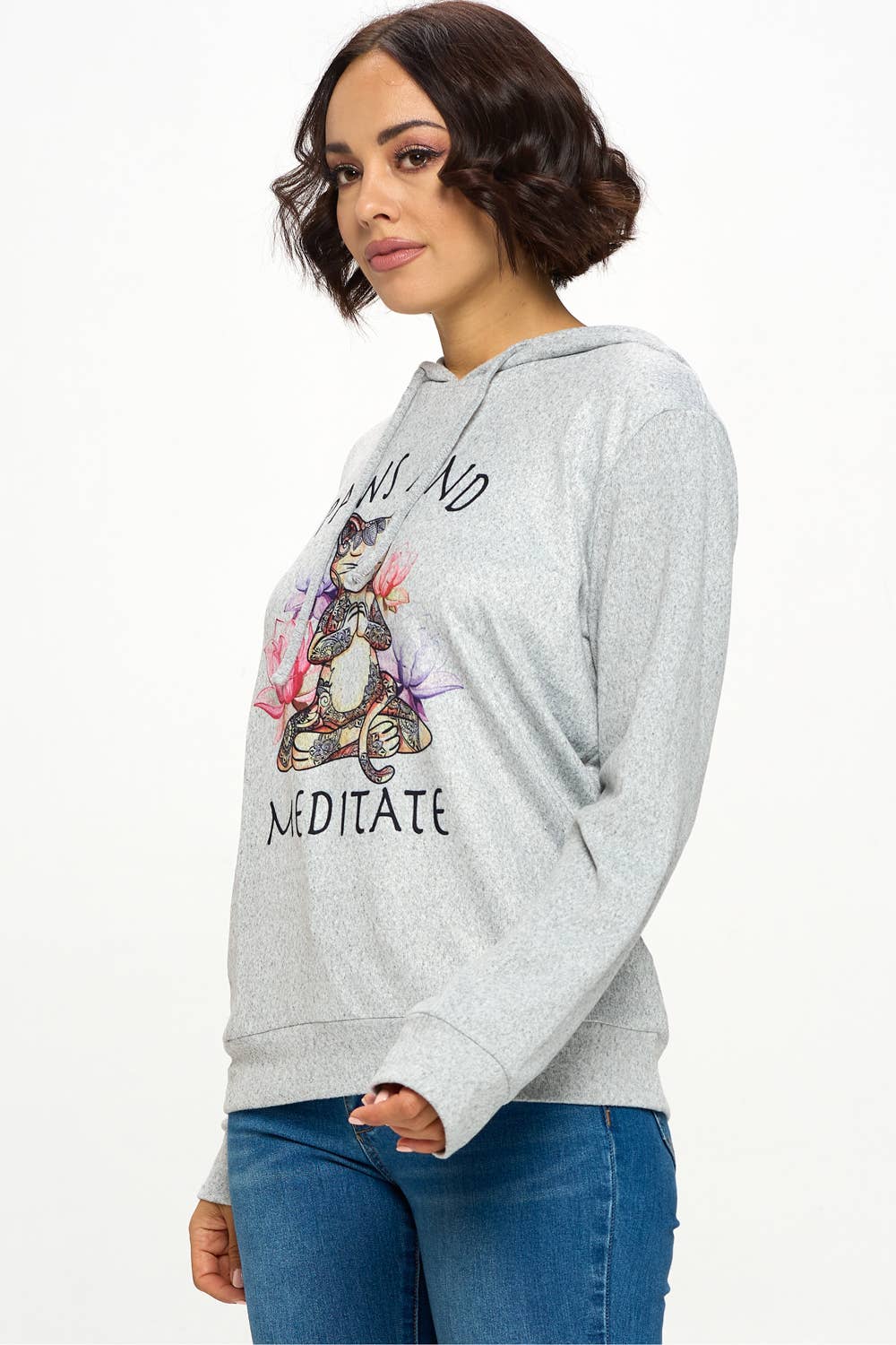 Paws and Meditate Print Hoodie with Pocket