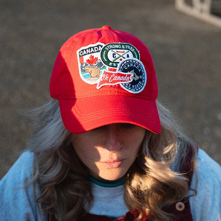 Canada Multi Patches washed canvas Cap: Red
