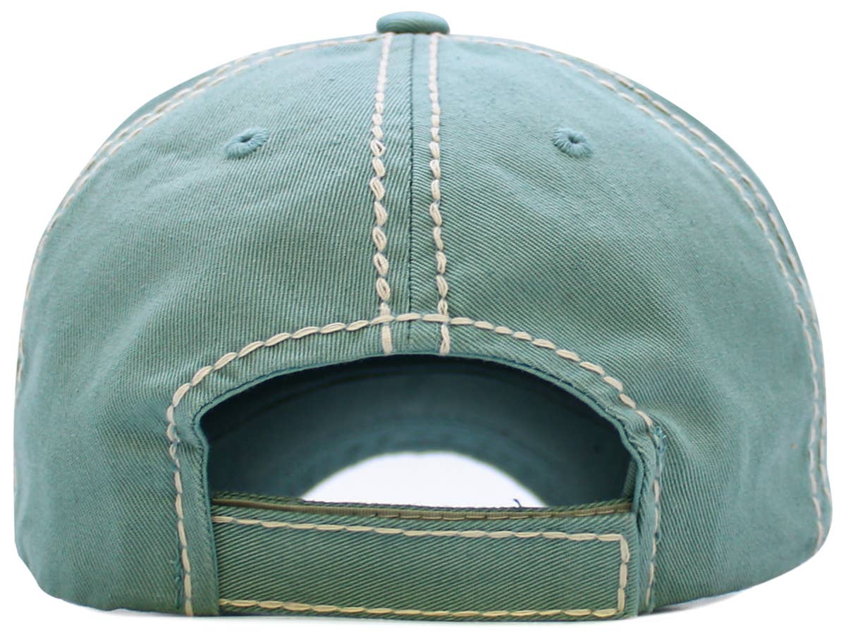 Best Cat Mom Ever Vintage Ballcap Sea Green