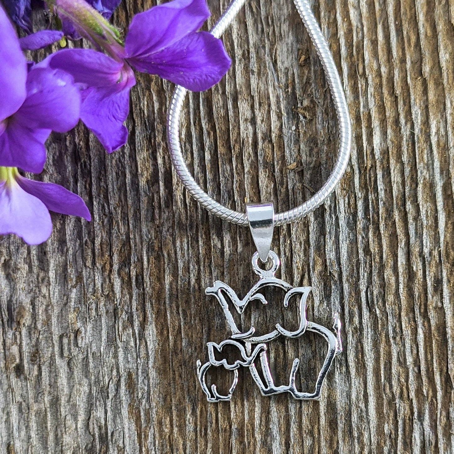 Mom & Baby Elephant Pendant in Sterling Silver