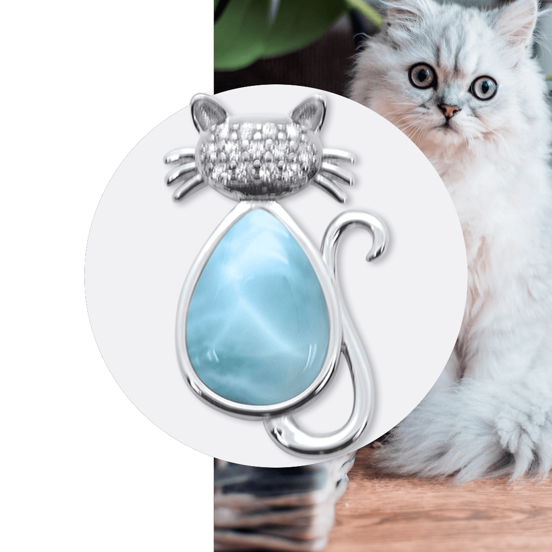Larimar Cat Pendant Sterling Silver Cubic Zirconia