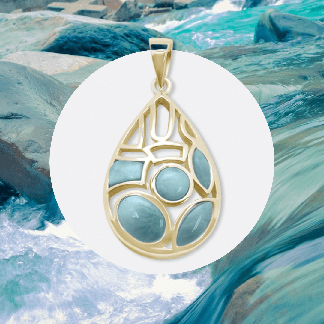 Natural Larimar Water Pendant Gold Plated - Image #1