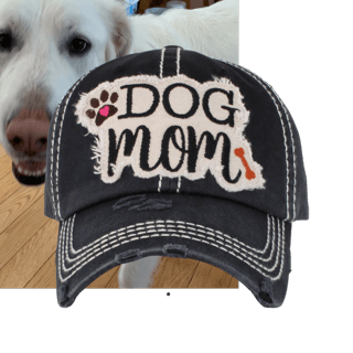 Dog mom hat in black. Vintage distressed look.