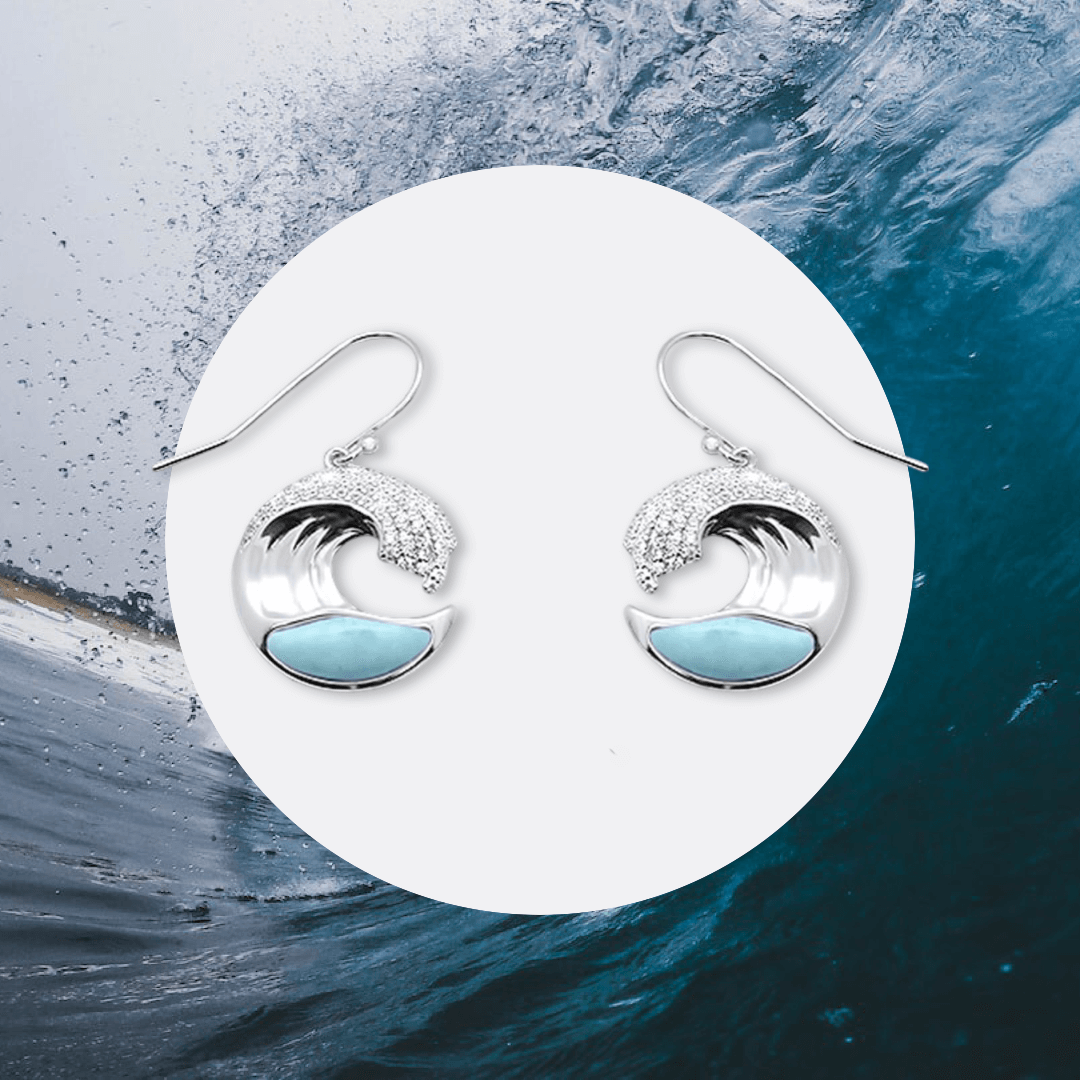 Larimar Wave Earrings Sterling Silver and Cubic Zirconia