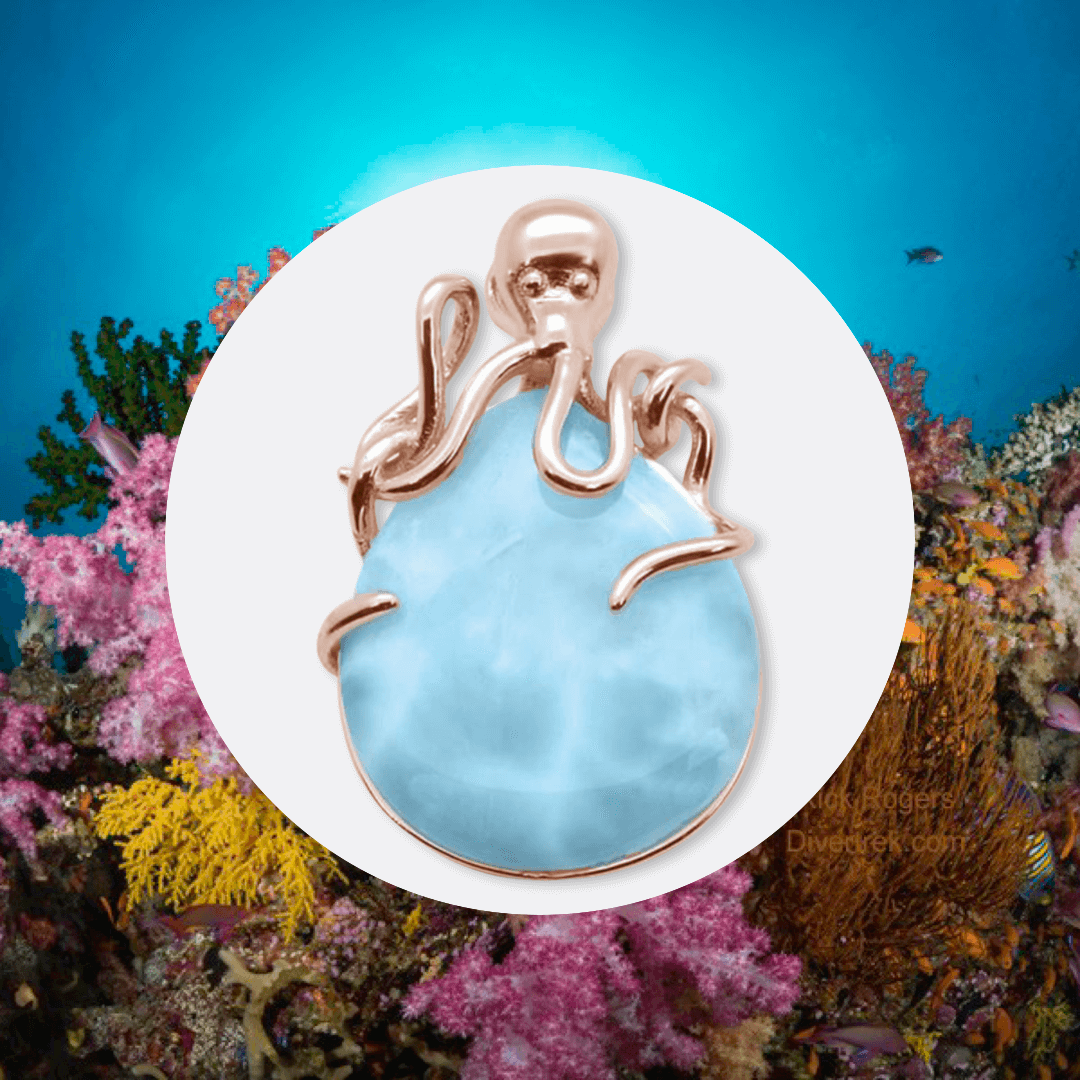 Rose Gold Plated Larimar Octopus Pendant Sterling Silver