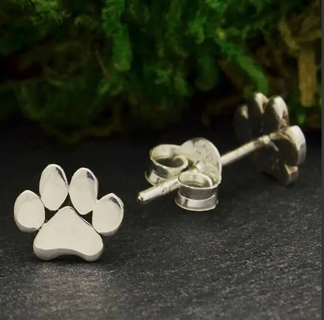 Paw Print Earrings Sterling Silver Posts