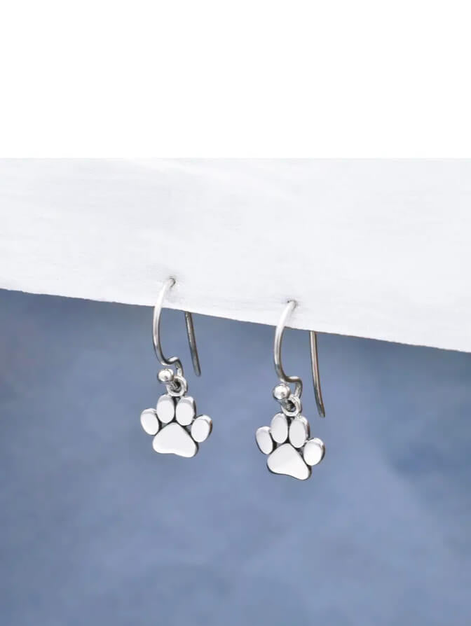 .925 Sterling Silver Paw Print Earrings Dangle