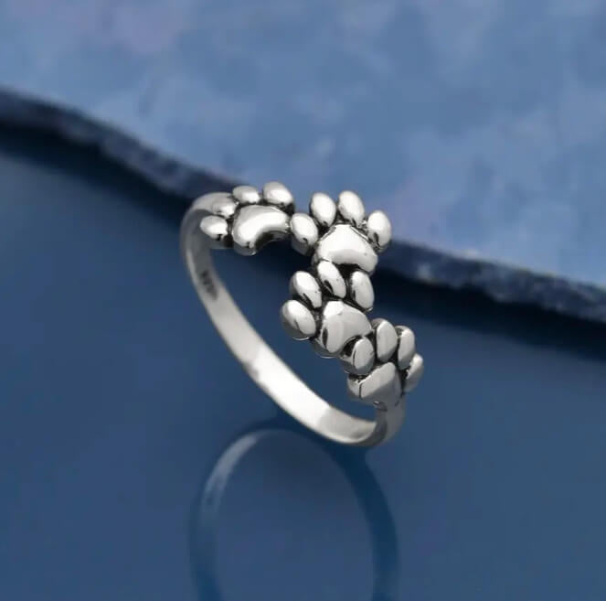 .925 Sterling Silver Paw Print Ring Handmade