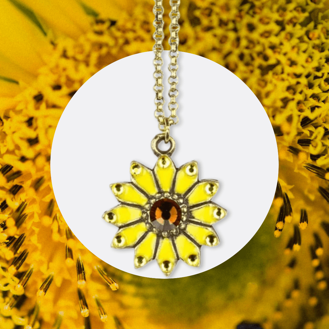 Planting for Peace for Ukraine Crystal Sunflower Necklace 8 Cool Cats Jewelry Shop