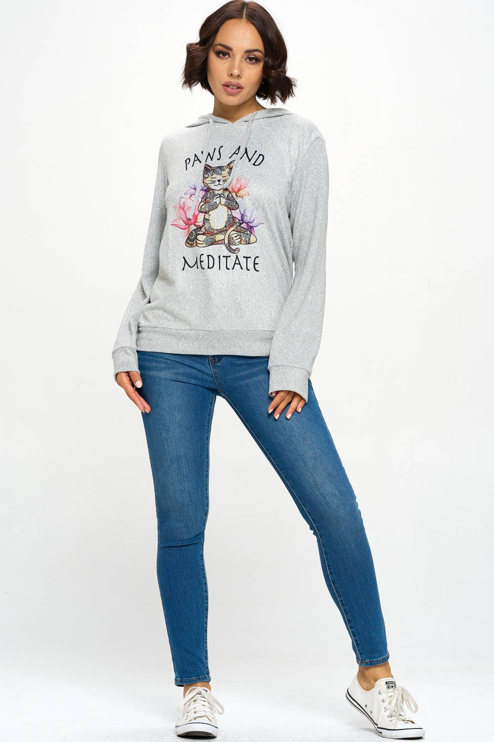 Paws and Meditate Print Hoodie with Pocket