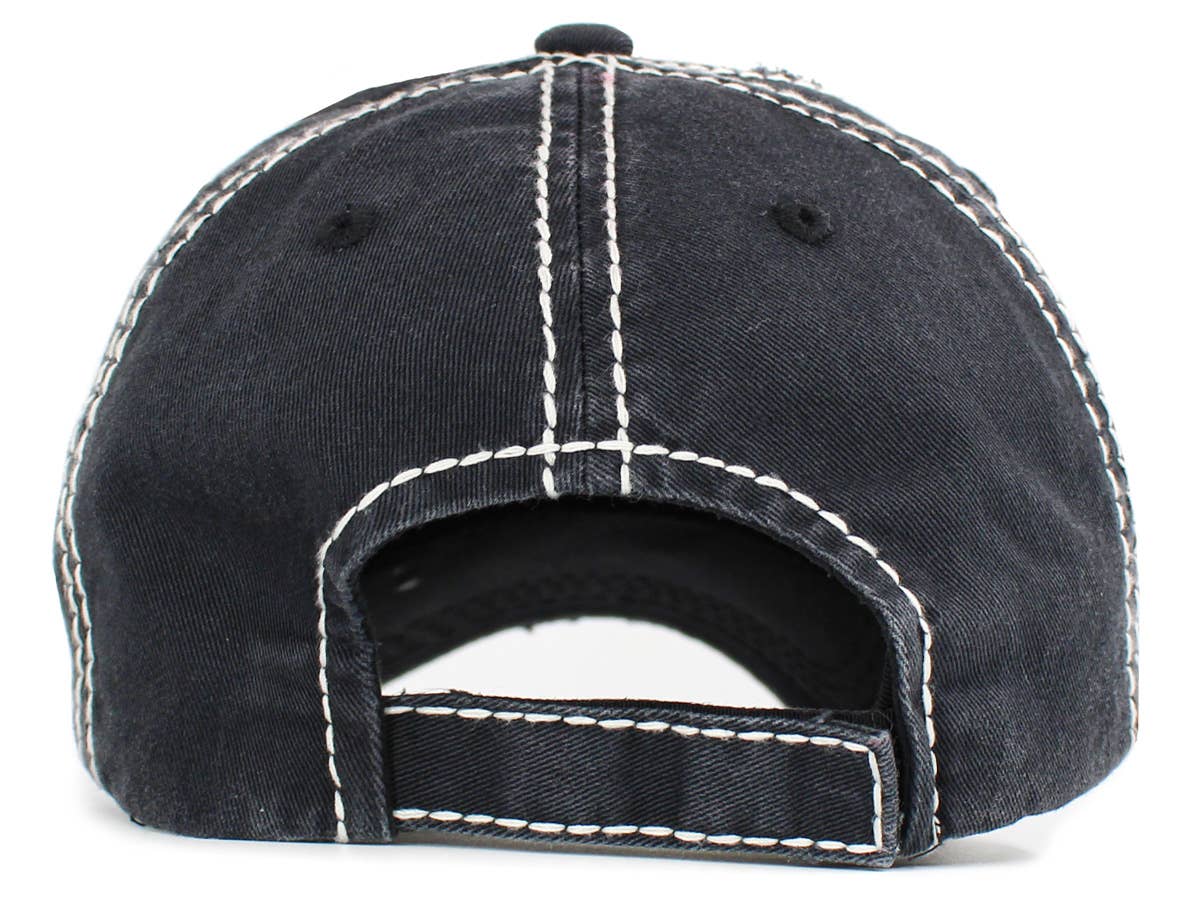 Fluffy Floral Cow Vintage Ballcap: BLK