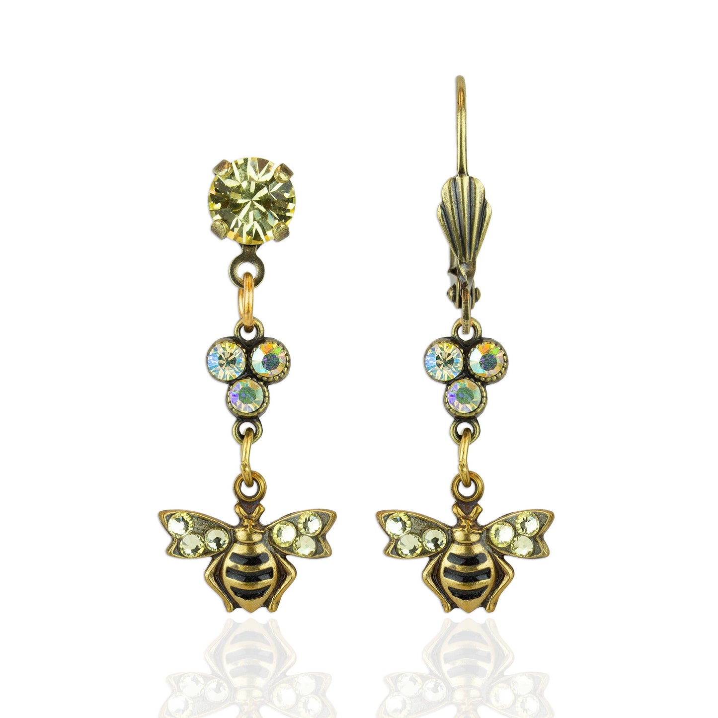 Sparkling Swarm Crystal Bee Earrings: Leverback