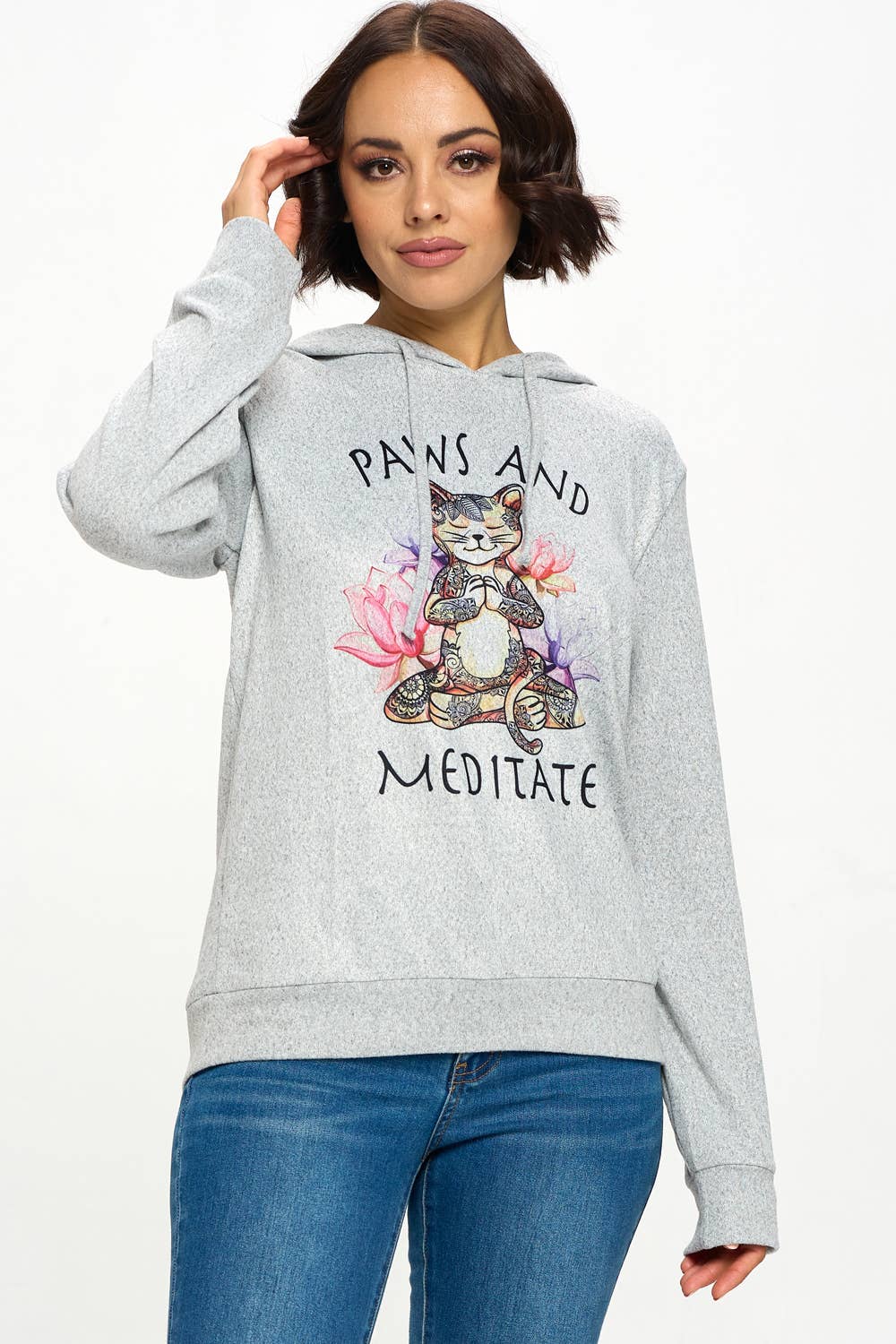 Paws and Meditate Print Hoodie with Pocket