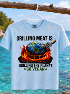 Grilling Meat is Grilling the Planet T-Shirt in Colour Burst Blue