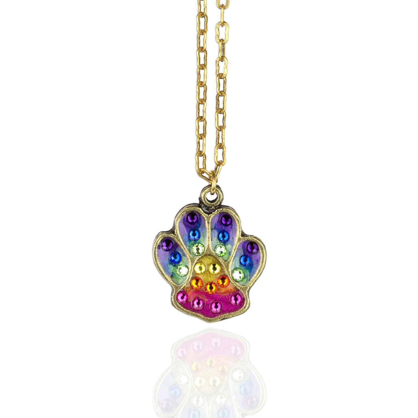 Rainbow Bridge Paw Print Crystal Necklace