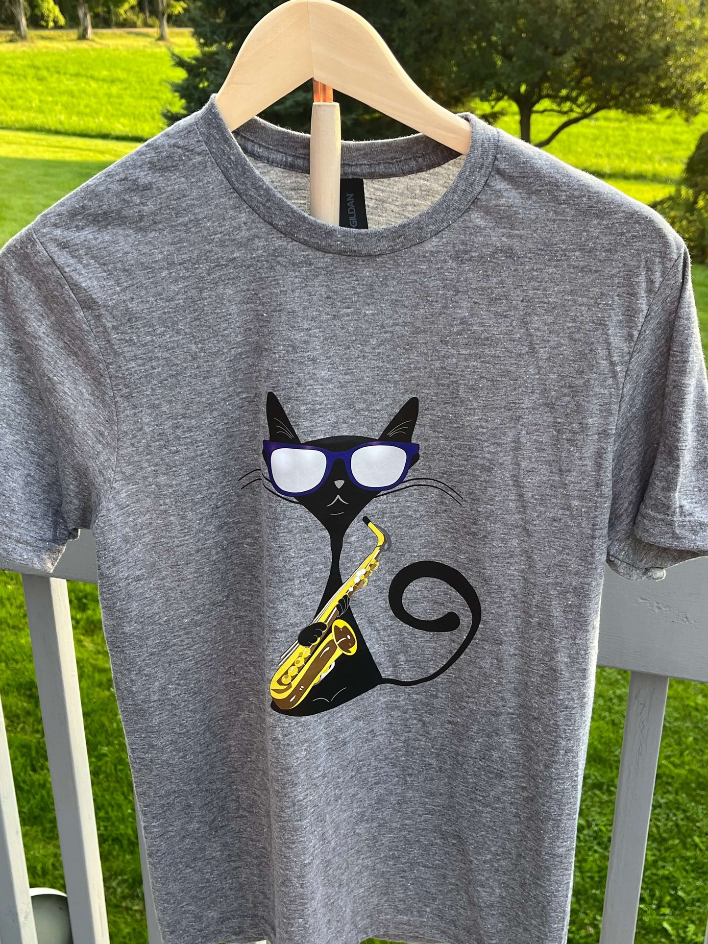Saxophone Cat T-Shirt Unisex Direct to Film Print