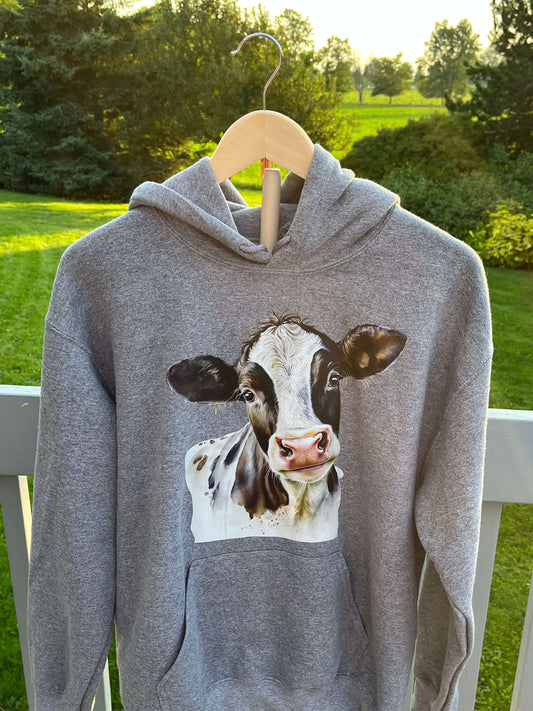 Cow Hoodie Unisex Graphite Heather Colour