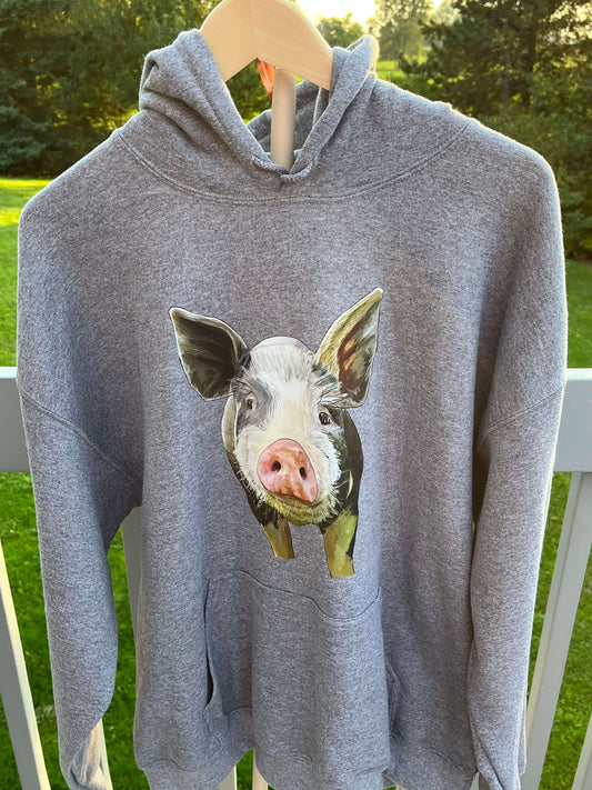Pig Hoodie Unisex Graphite Heather Colour