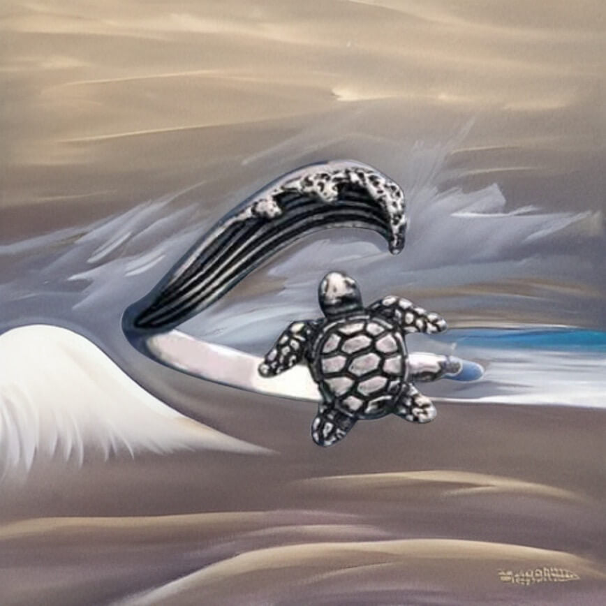Sterling silver adjustable turtle wave ring
