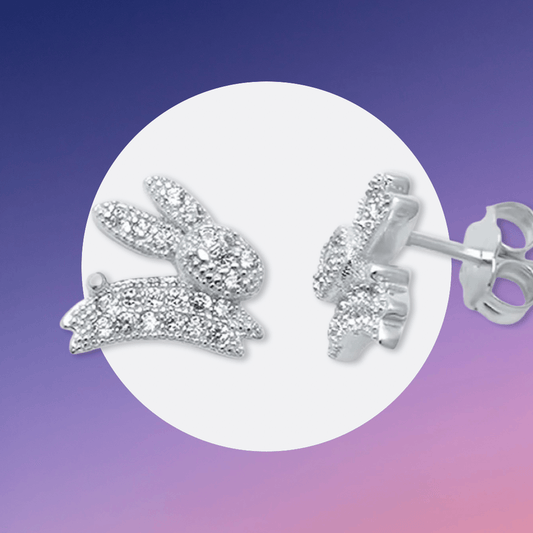 Cubic Zirconia Sterling Silver Bunny Earrings - Image #1