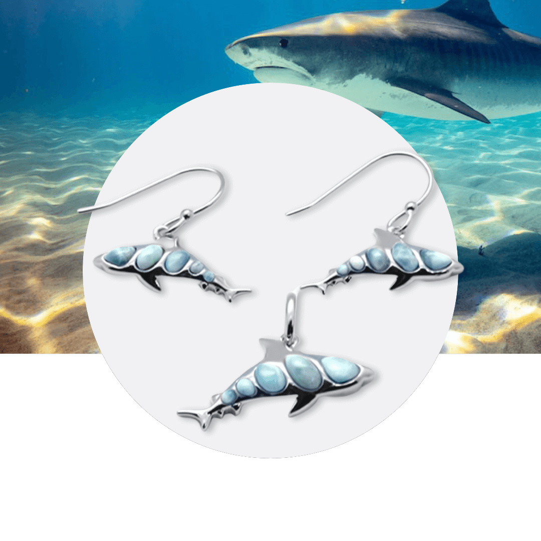 Larimar Shark Pendant & Earrings Set Sterling Silver - Image #1