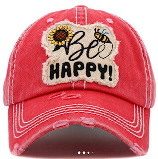 Bee Happy Hat Distressed Hot Pink Unisex