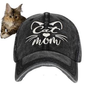 Cat mom hat with cute cat face.  Black vintage wash material.