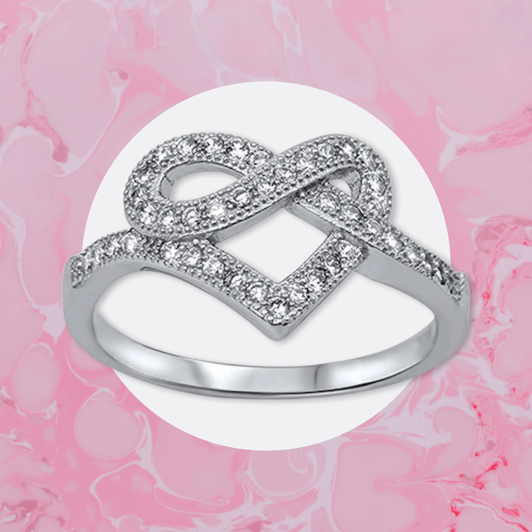 Cubic Zirconia Sterling Silver Infinity Heart Ring - Image #1