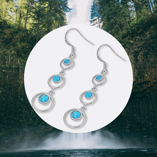Blue Opal Earrings Waterfall Design Sterling Silver