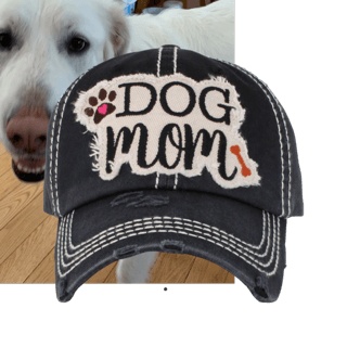 Dog mom hat in black.  Vintage distressed look.