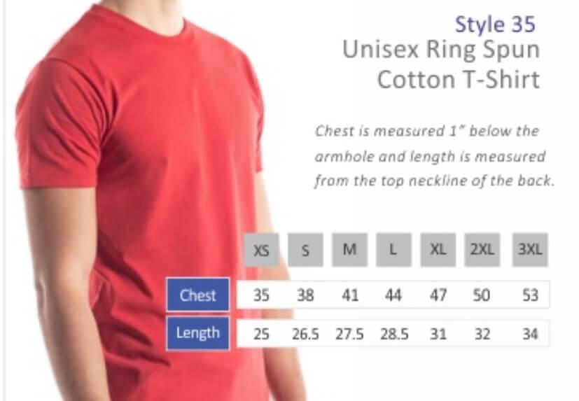 Jerico Sizing for Unisex 100% Cotton T-Shirts