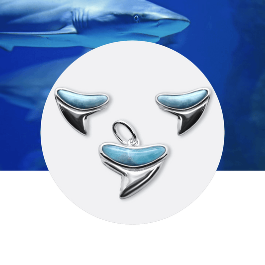 Larimar Shark Tooth Earrings & Pendant Sterling Silver