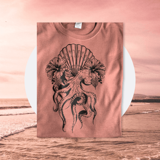 Octopus T-Shirt Unisex Screen Print Dusty Rose Made in Canada