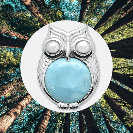 natural larimar sterling silver owl pendant Sterling Silver