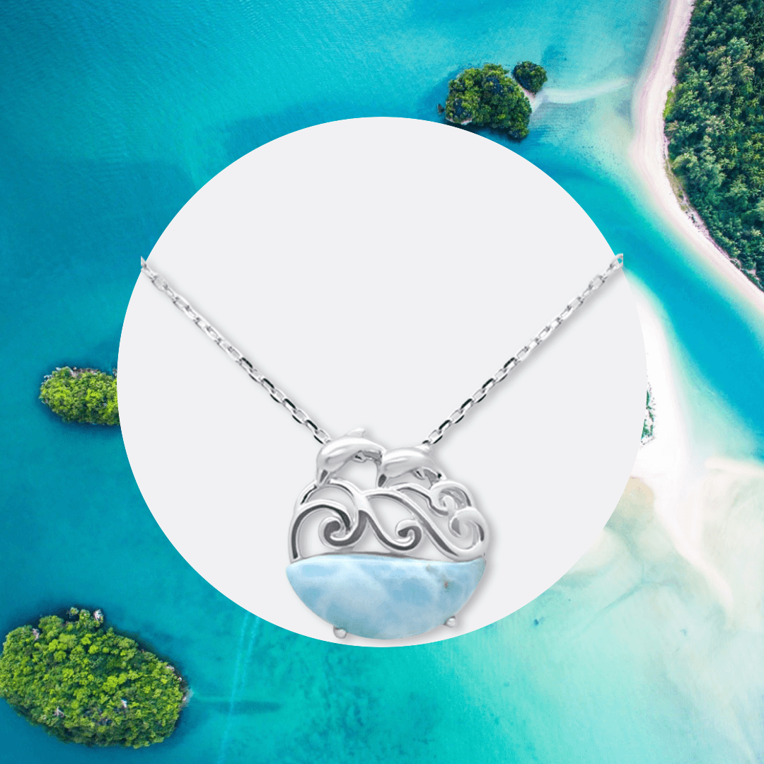 Larimar Dolphins Necklace Sterling Silver