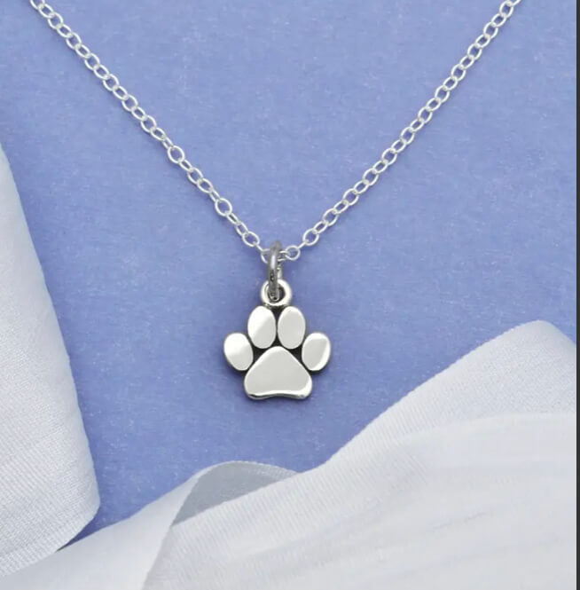 .925 Sterling Silver Paw Print Necklace with 18