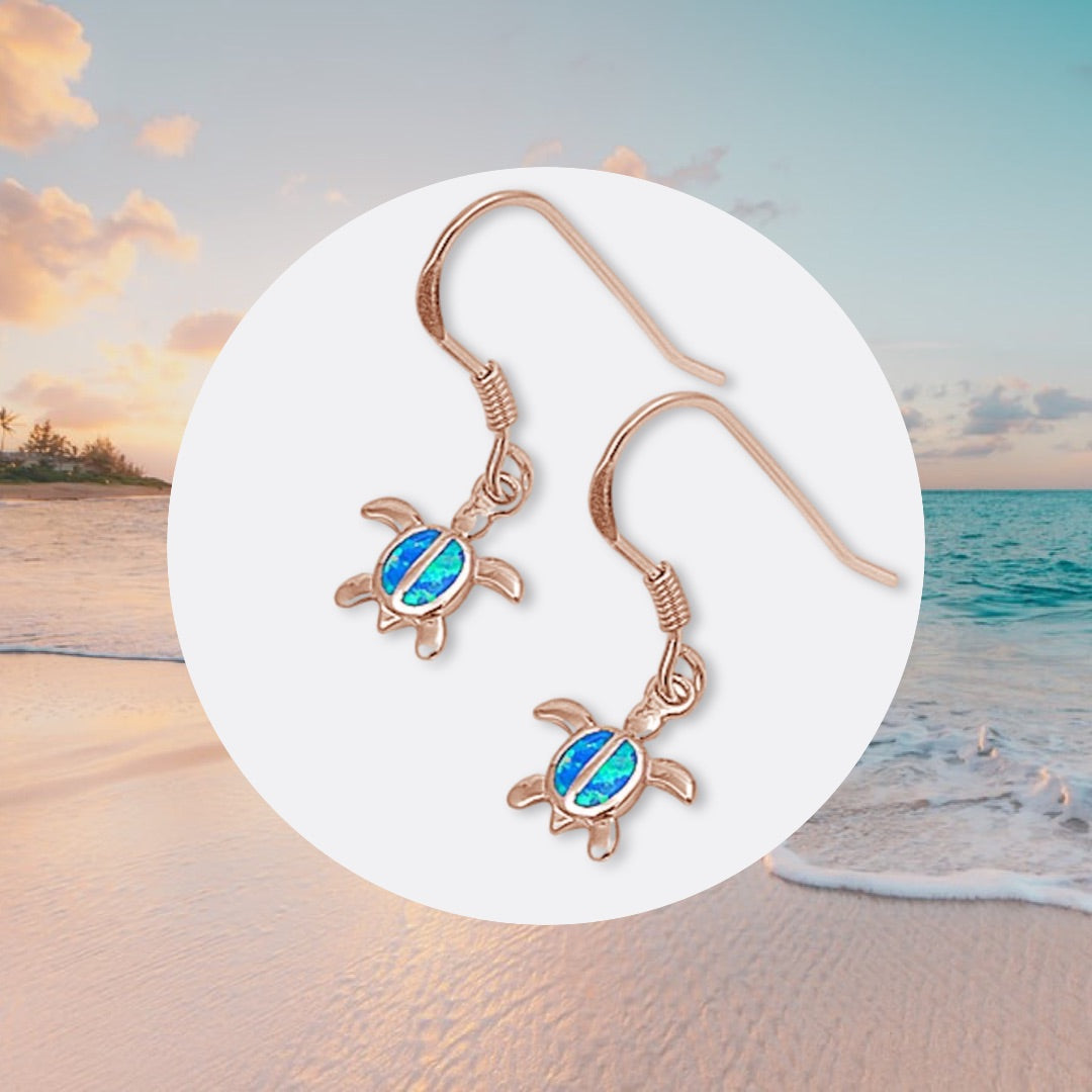 Rose Gold Plated Blue Opal Turtle Earrings