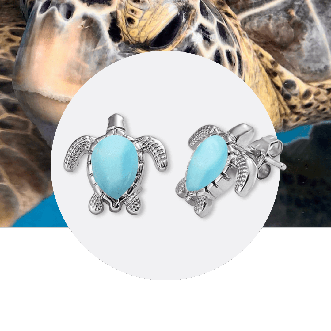 Larimar Sea Turtle Earrings Sterling Silver